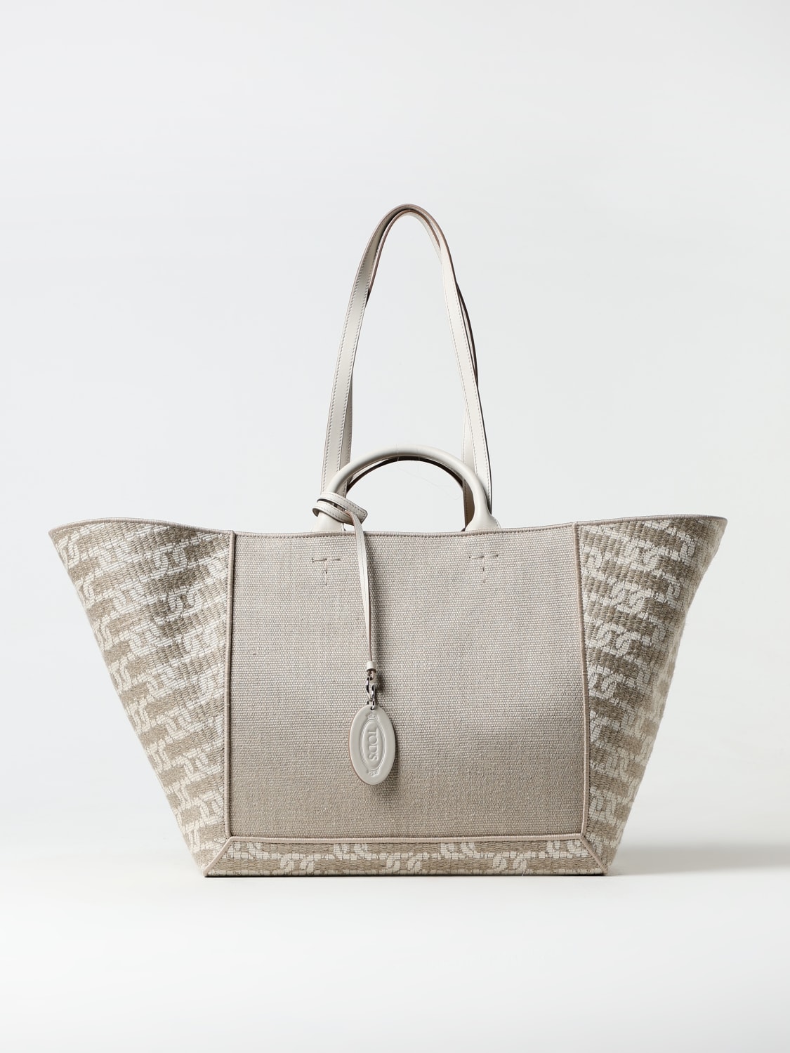 TOD'S BORSA A MANO: Borsa Tod's in canvas e tessuto jacquard, Beige - Img 6