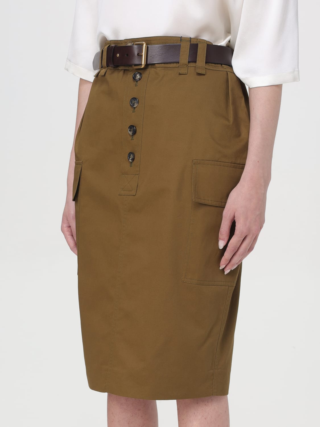 スカート SAINT LAURENT Woman Skirt Kaki 785392Y9I25 3653 SAINT LAURENT: Skirt woman - Kaki | Saint Laurent skirt