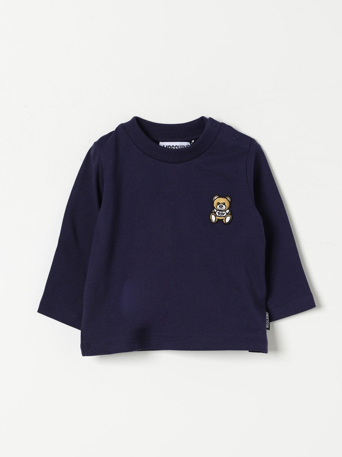 MOSCHINO MAGLIA: Maglia patch Teddy Moschino in cotone, Blue Navy - Img 1