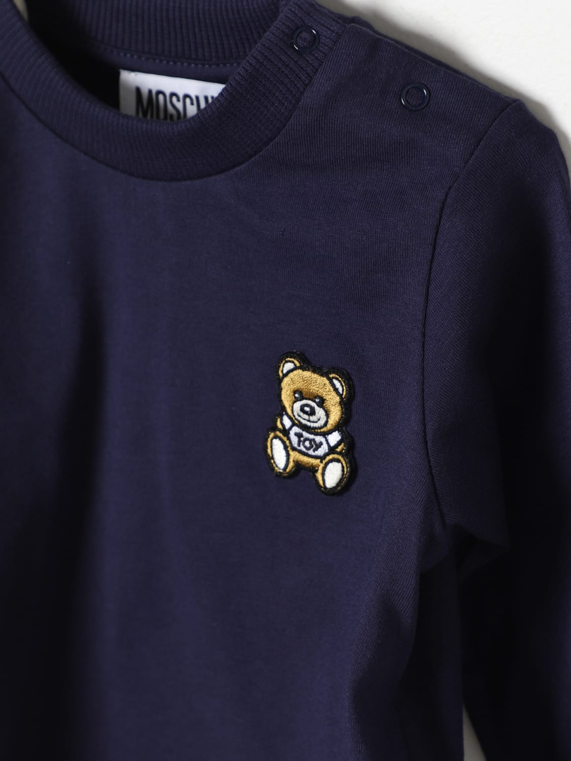 MOSCHINO MAGLIA: Maglia patch Teddy Moschino in cotone, Blue Navy - Img 3