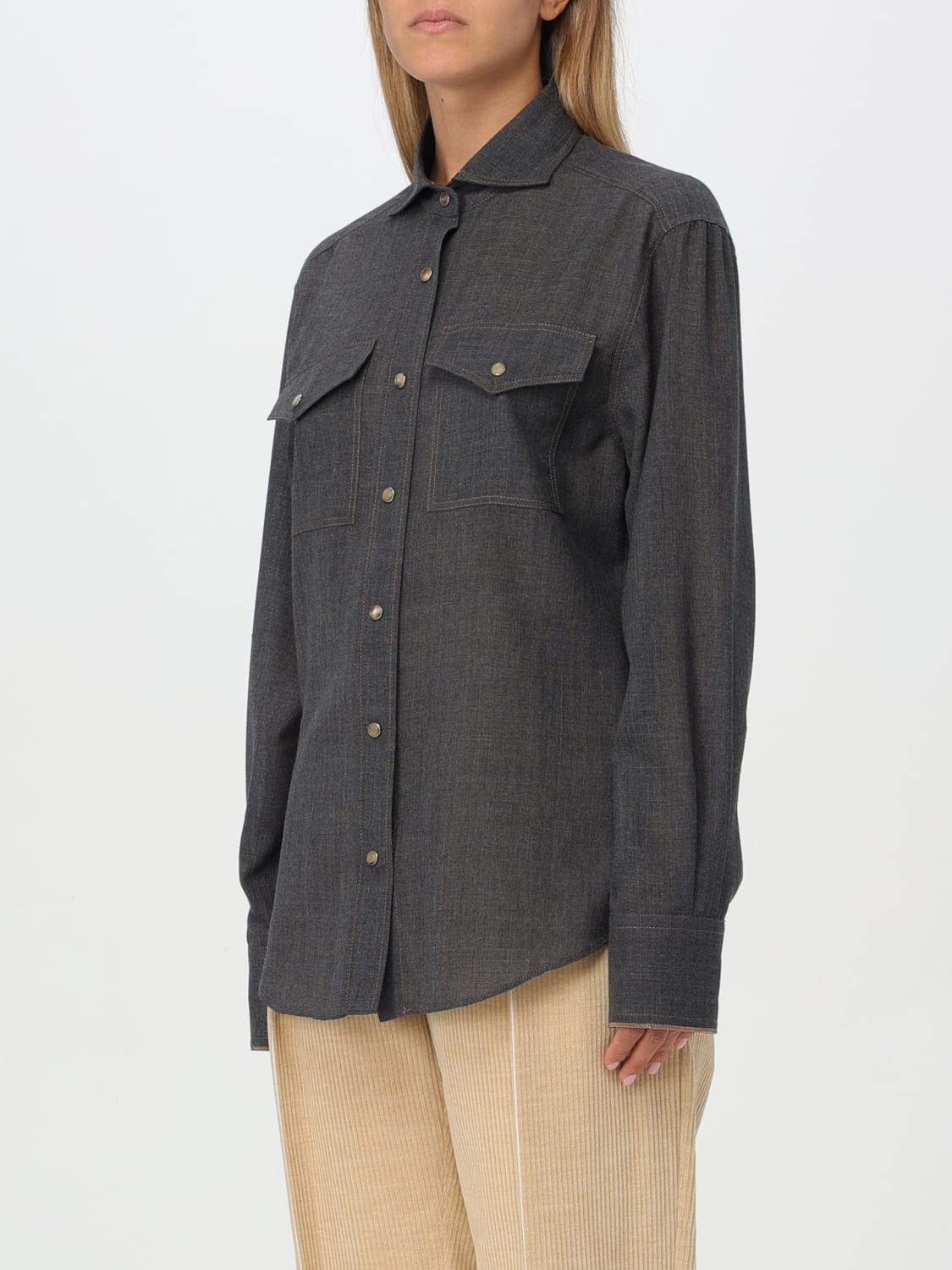 BRUNELLO CUCINELLI シャツ: シャツ レディース Brunello Cucinelli, グレー - Img 4