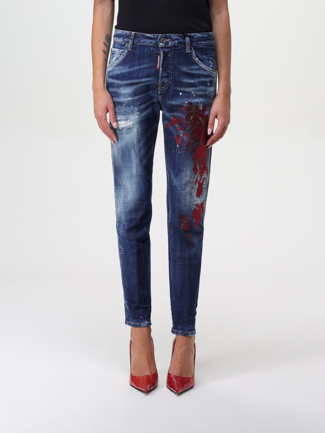 Giglio Jeans Dsquared2 in denim used con strass