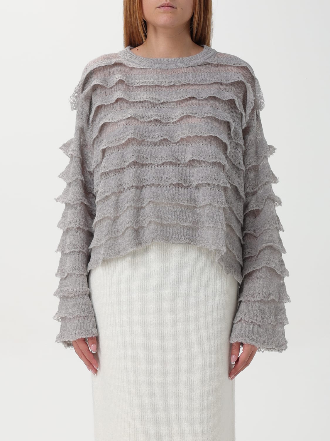 TWINSET MAGLIA: Maglia con rouches Twinset in misto lana, Grigio - Img 1