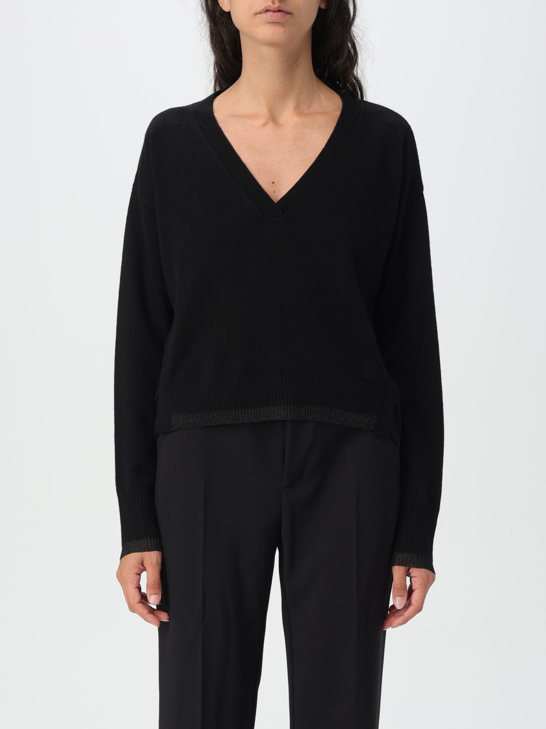 PINKO MAGLIA: Maglia a v Pinko in lana e cashmere, Nero - Img 1