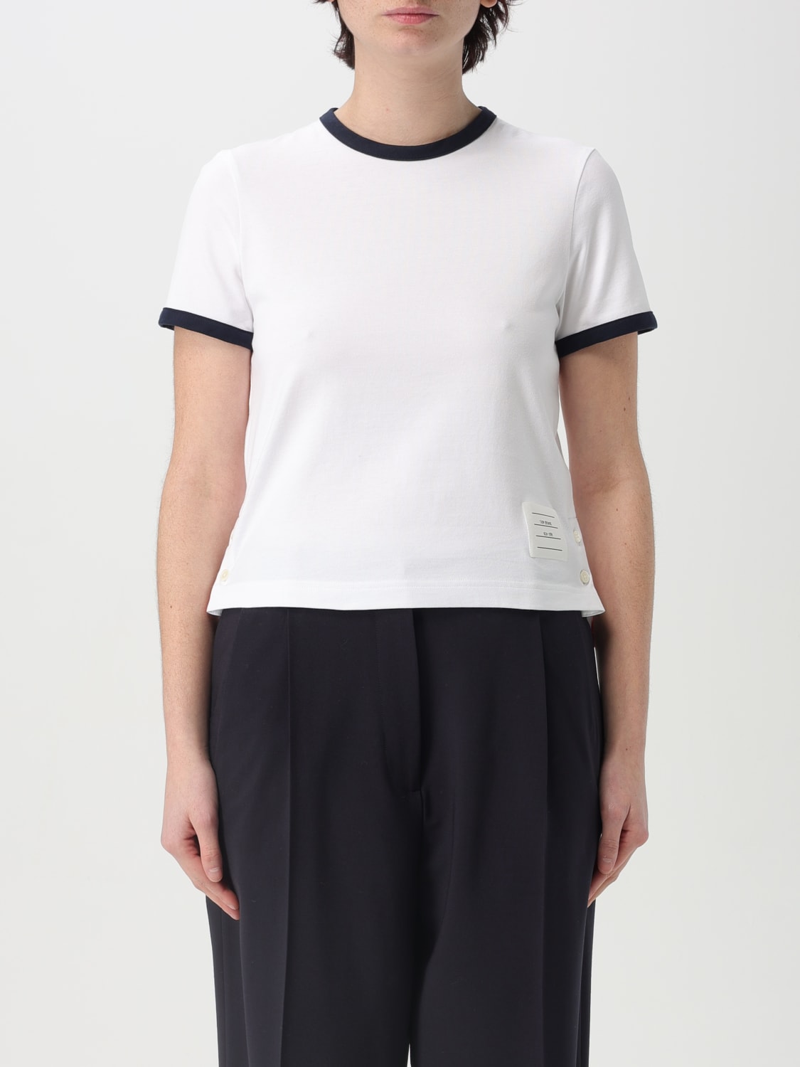 THOM BROWNE レディース 半袖Tシャツ FJS075A 00042 100 Thom Browne Cotton T-shirt - White - Women | FJS075A00042100