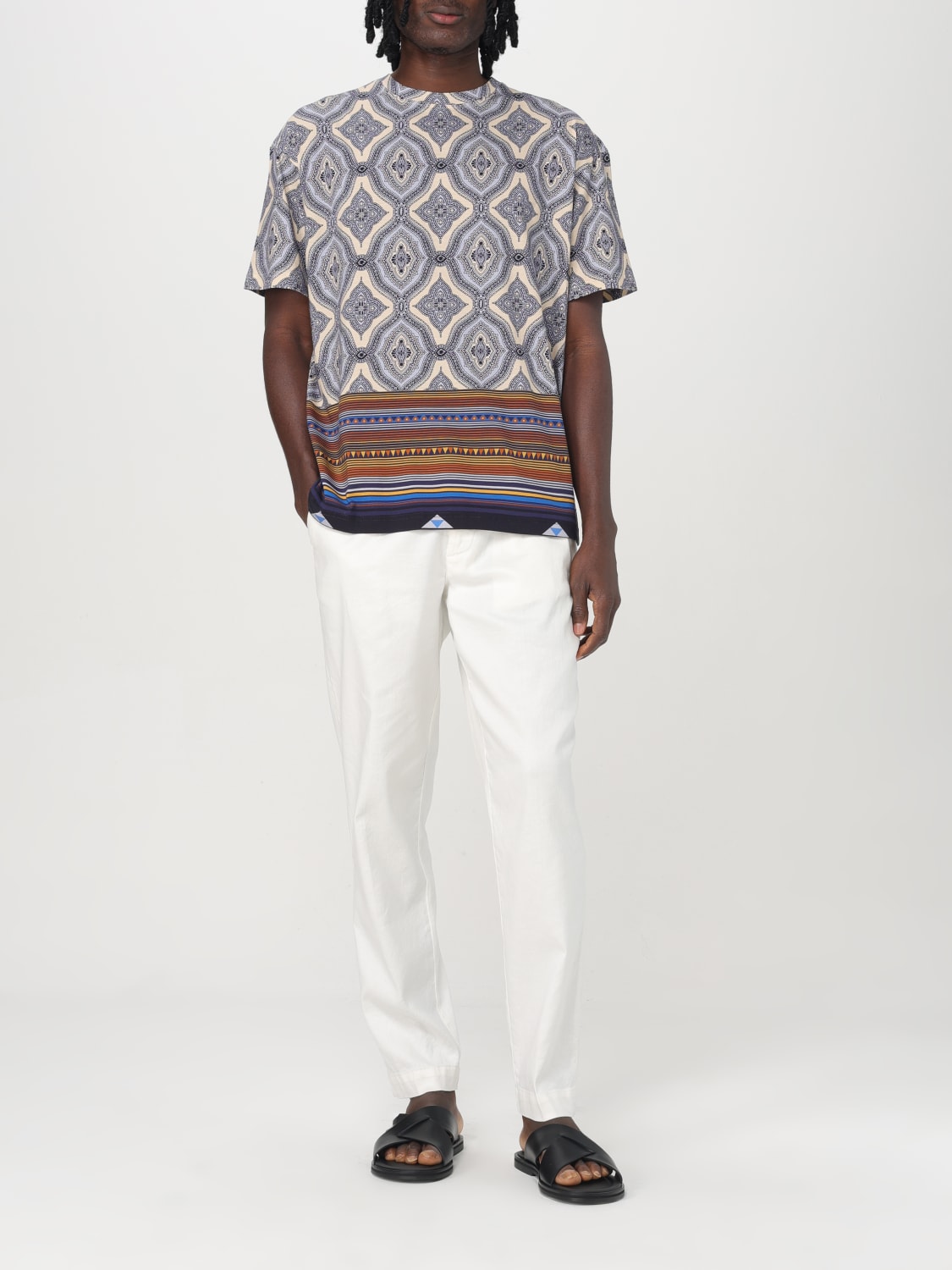 Tシャツ・カットソー ETRO Men T-shirt White MRMA0022AJ277 X0880 ETRO logo-embroidered Cotton T-shirt | White | FARFETCH