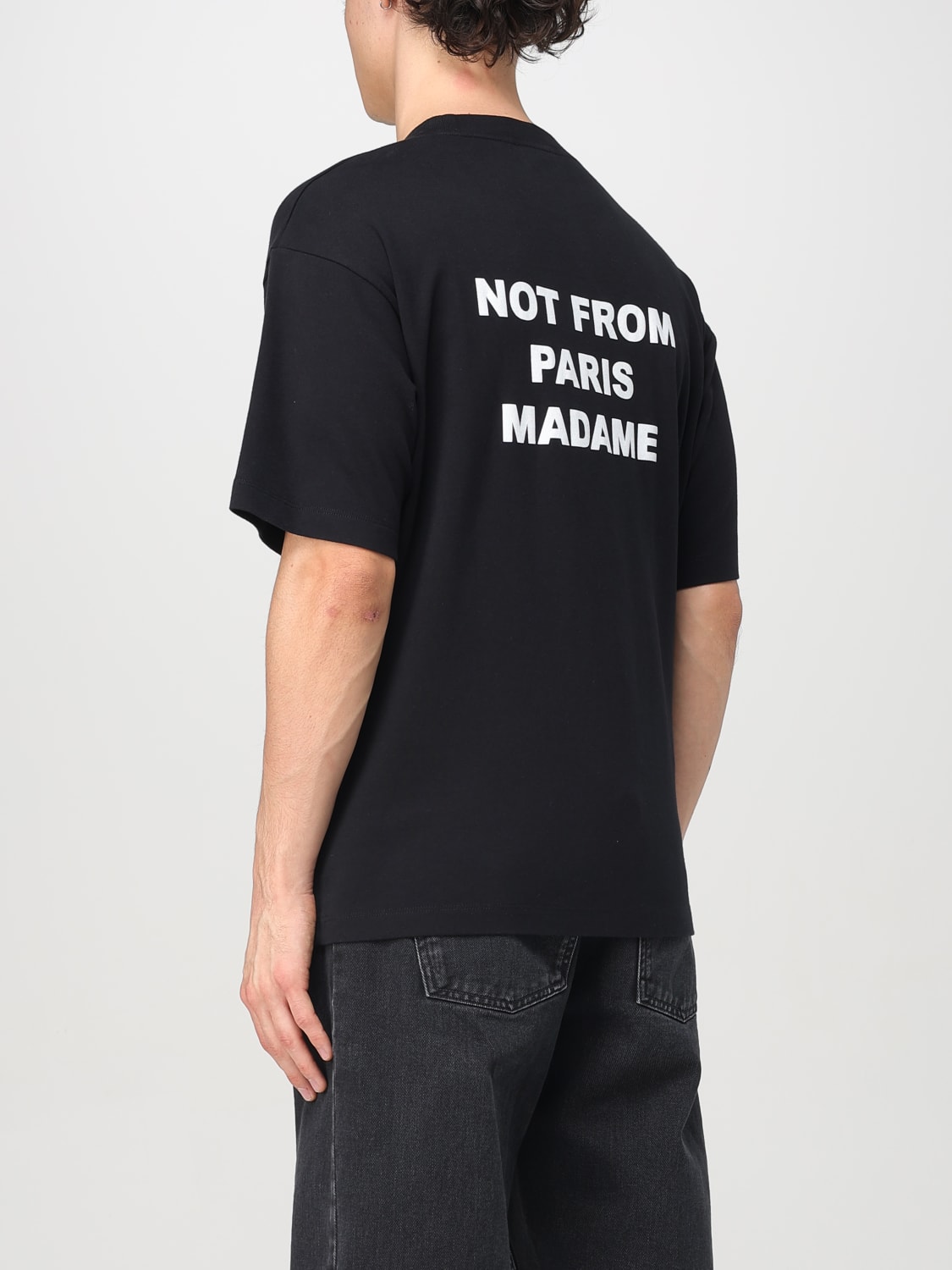 Tシャツ・カットソー DROLE DE MONSIEUR FW25 T-SHIRT IN COTONE (TS203 CO002BLACK) Black Cotton Slogan T-Shirt