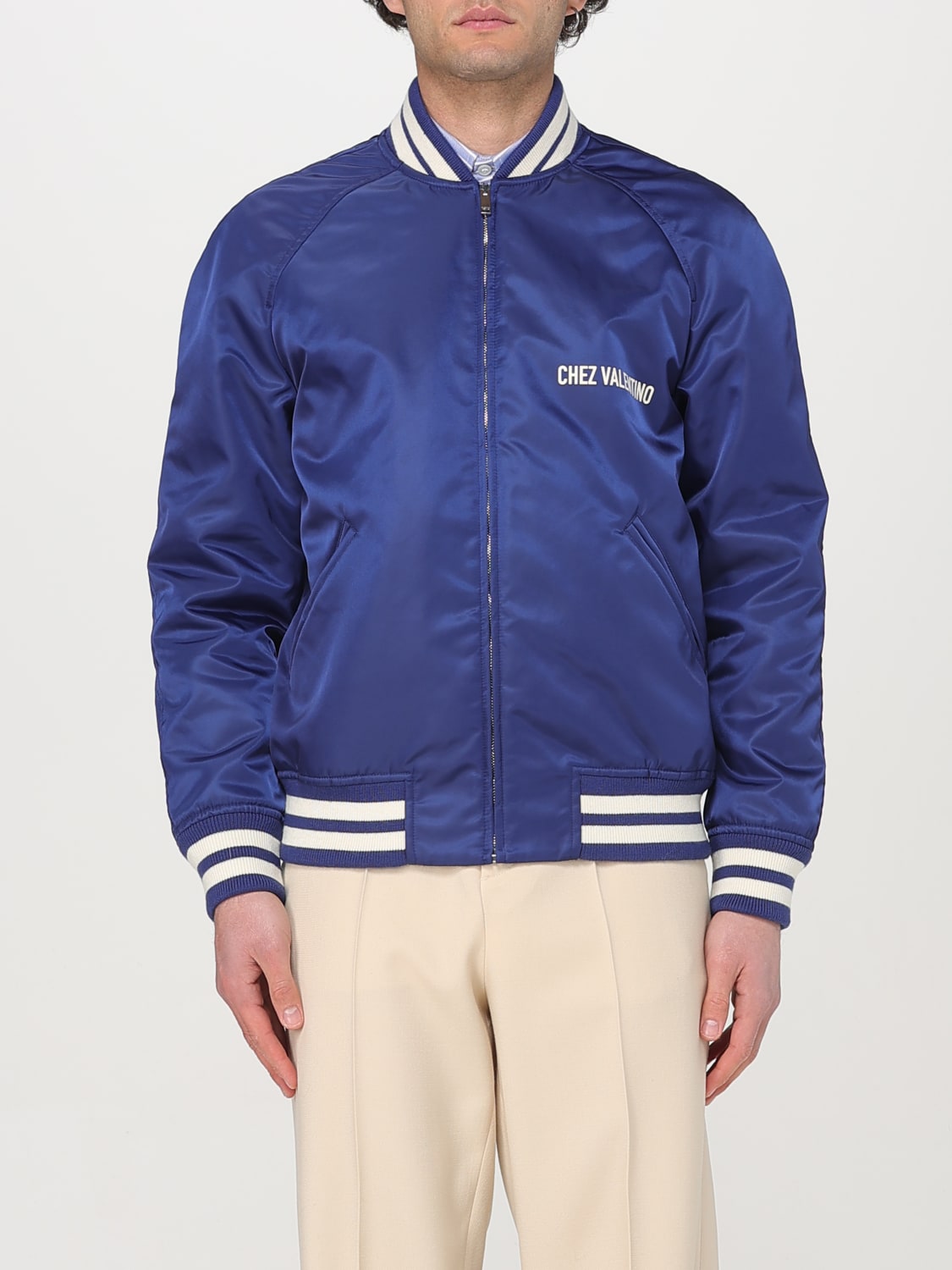 ジャケット Valentino Jackets Light blue Valentino Light blue nylon bomber jacket with Signature