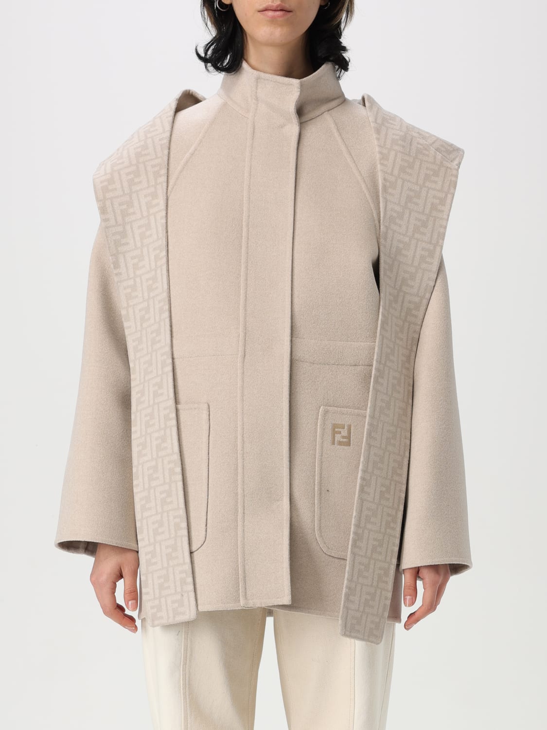 FENDI JACKET: Coat woman Fendi, Beige - Img 1