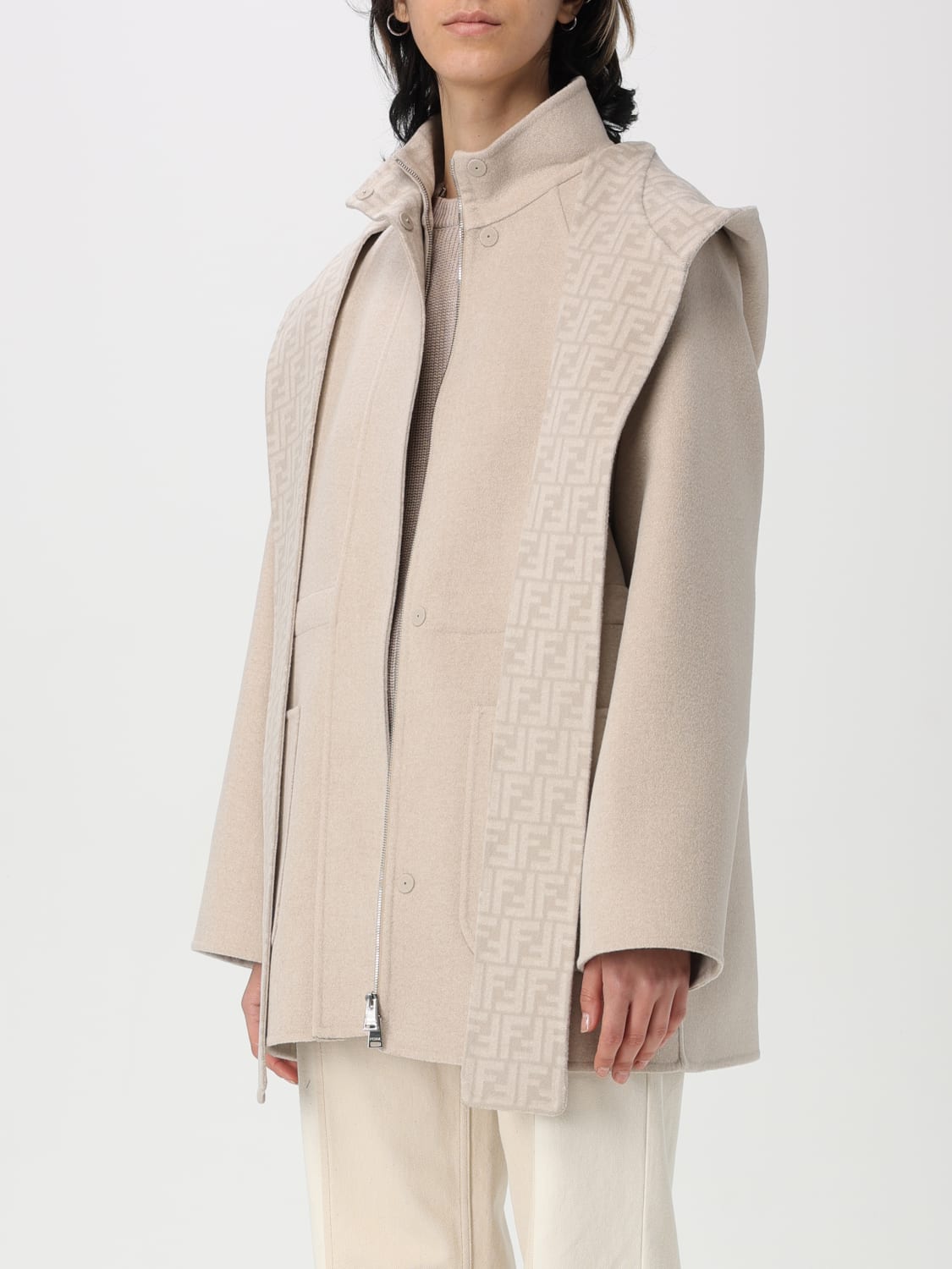 FENDI JACKET: Coat woman Fendi, Beige - Img 4