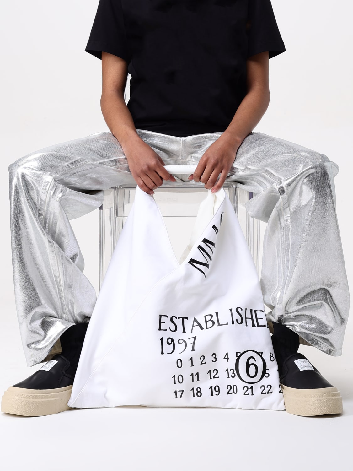 MM6 MAISON MARGIELA BORSA A MANO: Borsa Japanese MM6 Maison Margiela in cotone con stampa logo , Bianco - Img 2