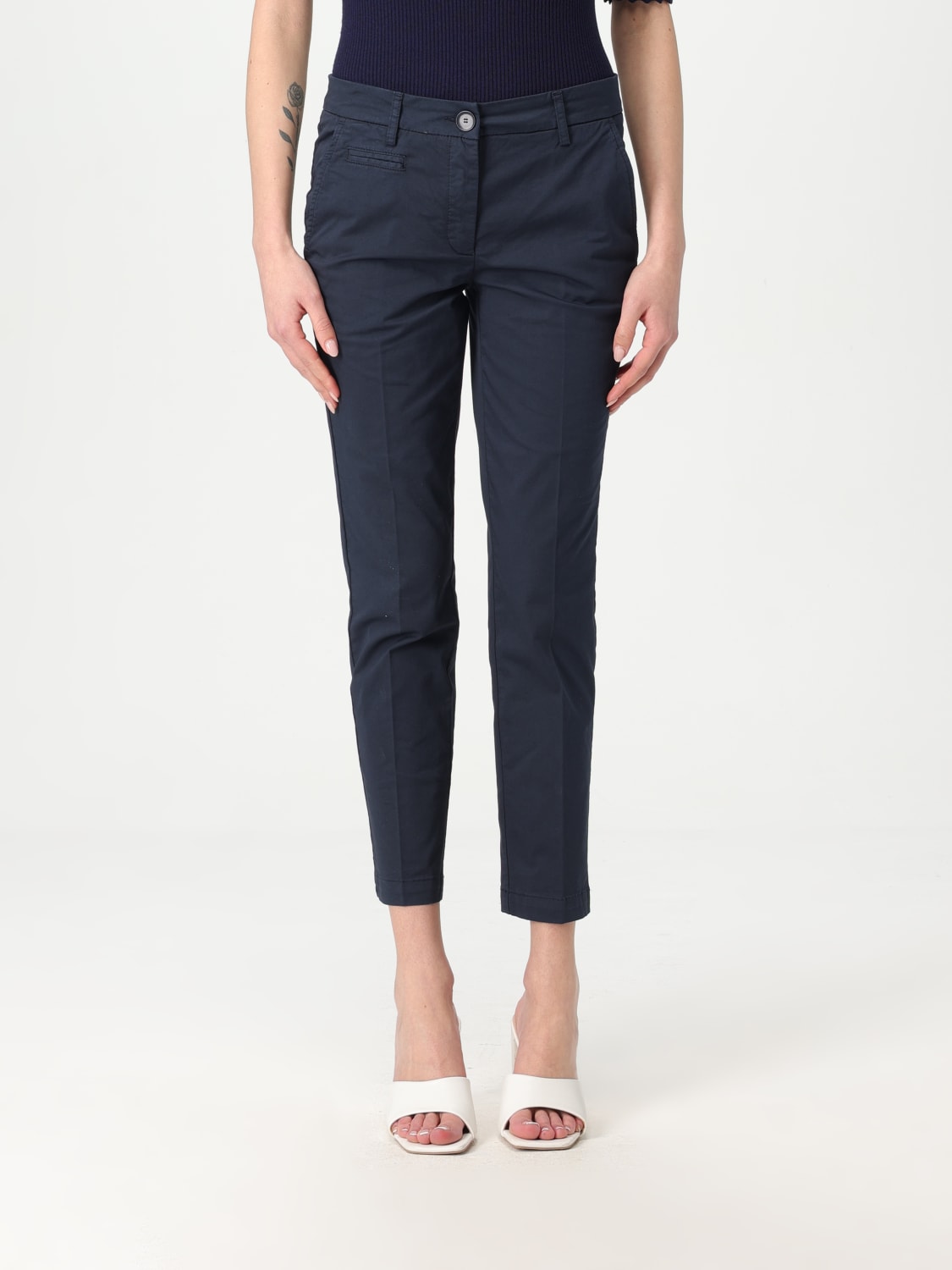 TWINSET PANTALONI: Pantalone cropped Twinset in cotone stretch , Blue - Img 1
