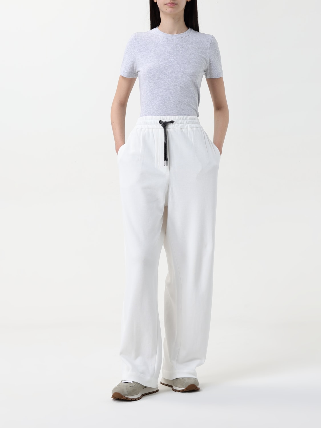 パンツ BRUNELLO CUCINELLI Woman Pants White MG927VD299 C7220 Brunello Cucinelli - White Cotton Flat Front Pant