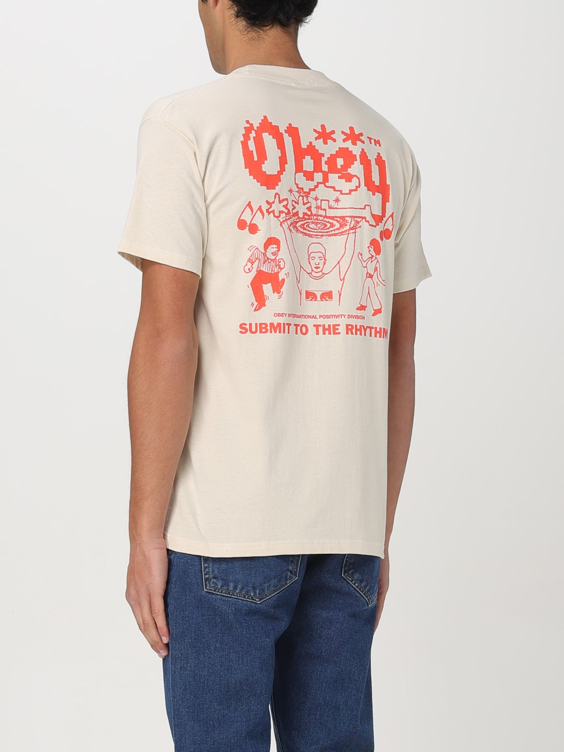 OBEY T-SHIRT: T-shirt in cotone con stampa grafica Obey, Panna - Img 2