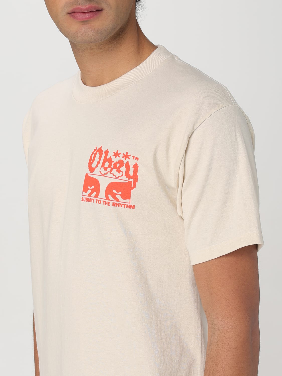 OBEY T-SHIRT: T-shirt in cotone con stampa grafica Obey, Panna - Img 3