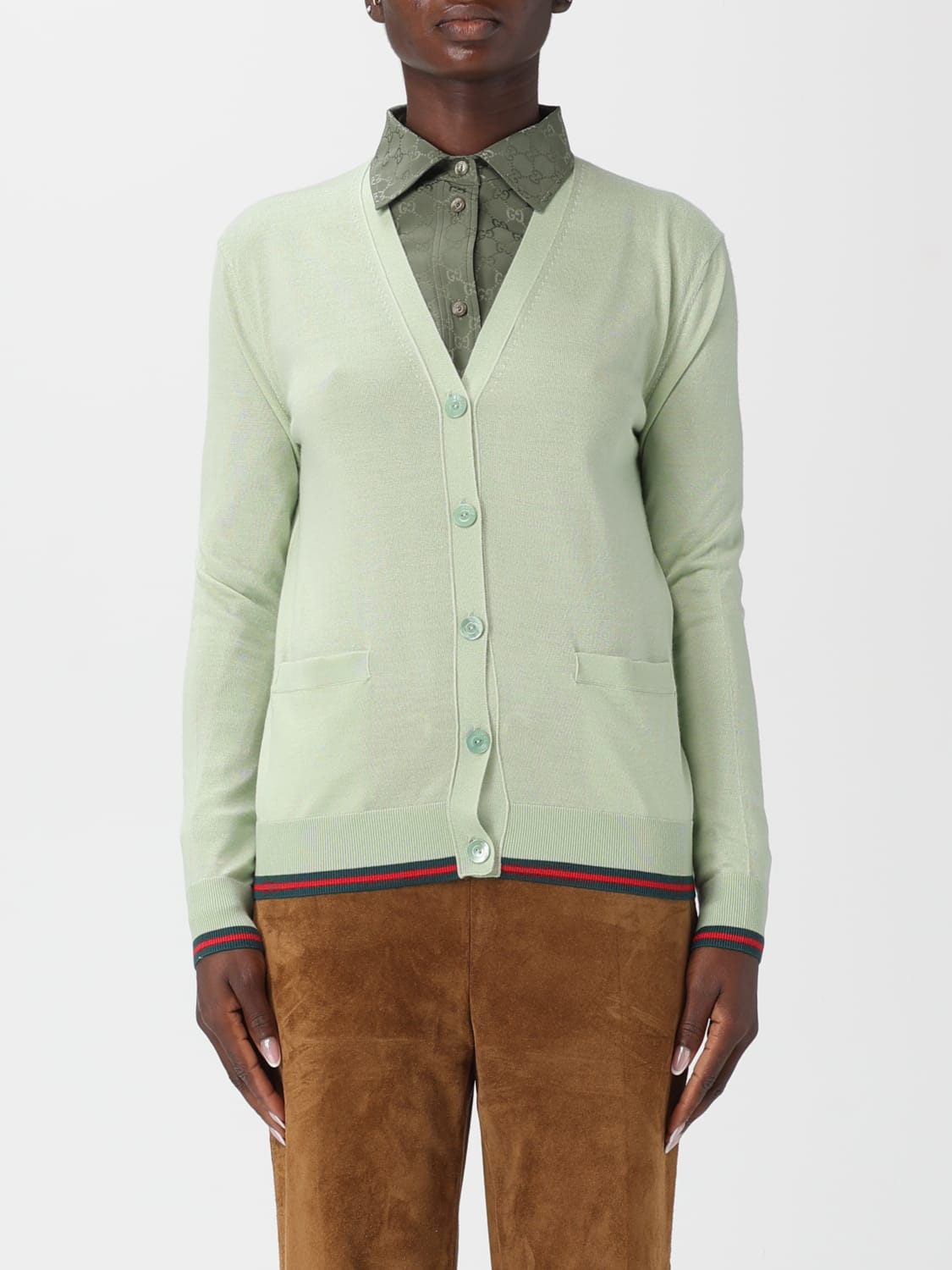 GUCCI SWEATER: Cardigan woman Gucci, Green - Img 1