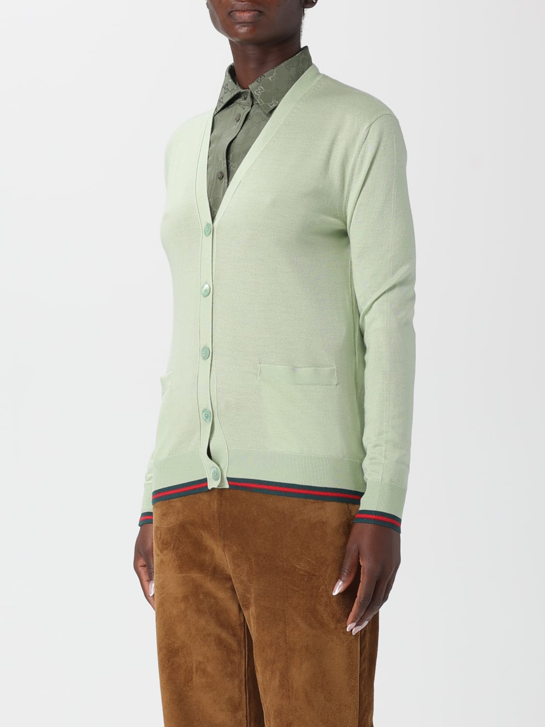 GUCCI SWEATER: Cardigan woman Gucci, Green - Img 4