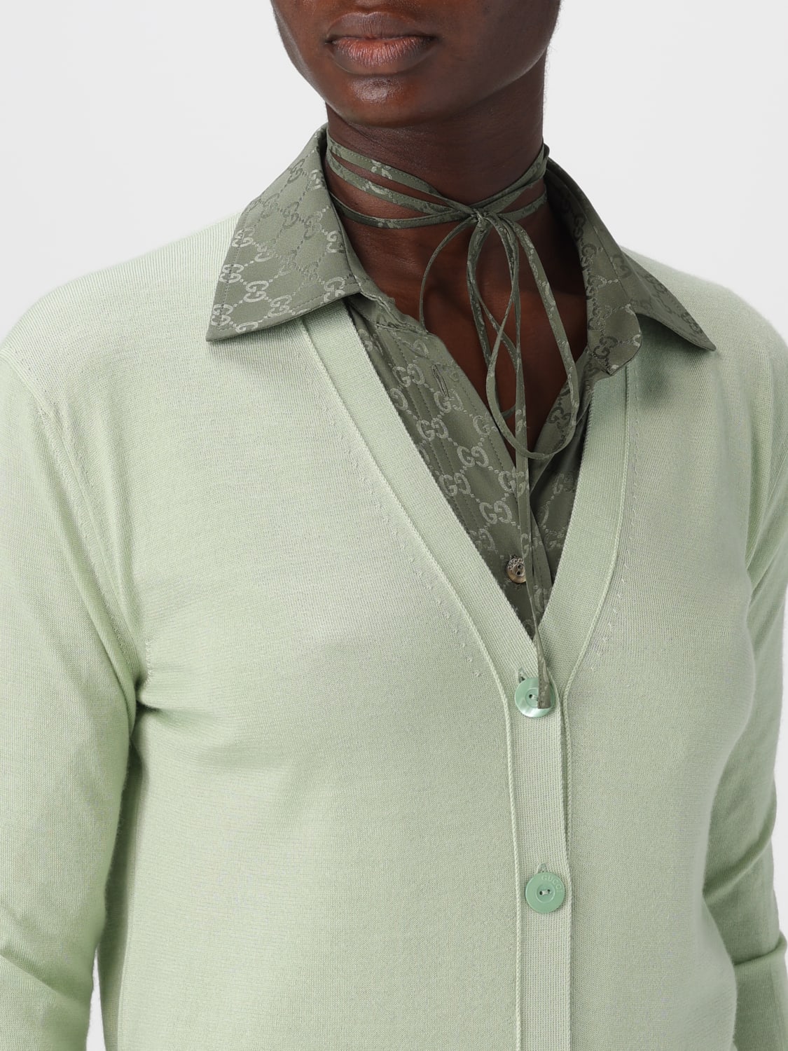 GUCCI SWEATER: Cardigan woman Gucci, Green - Img 5