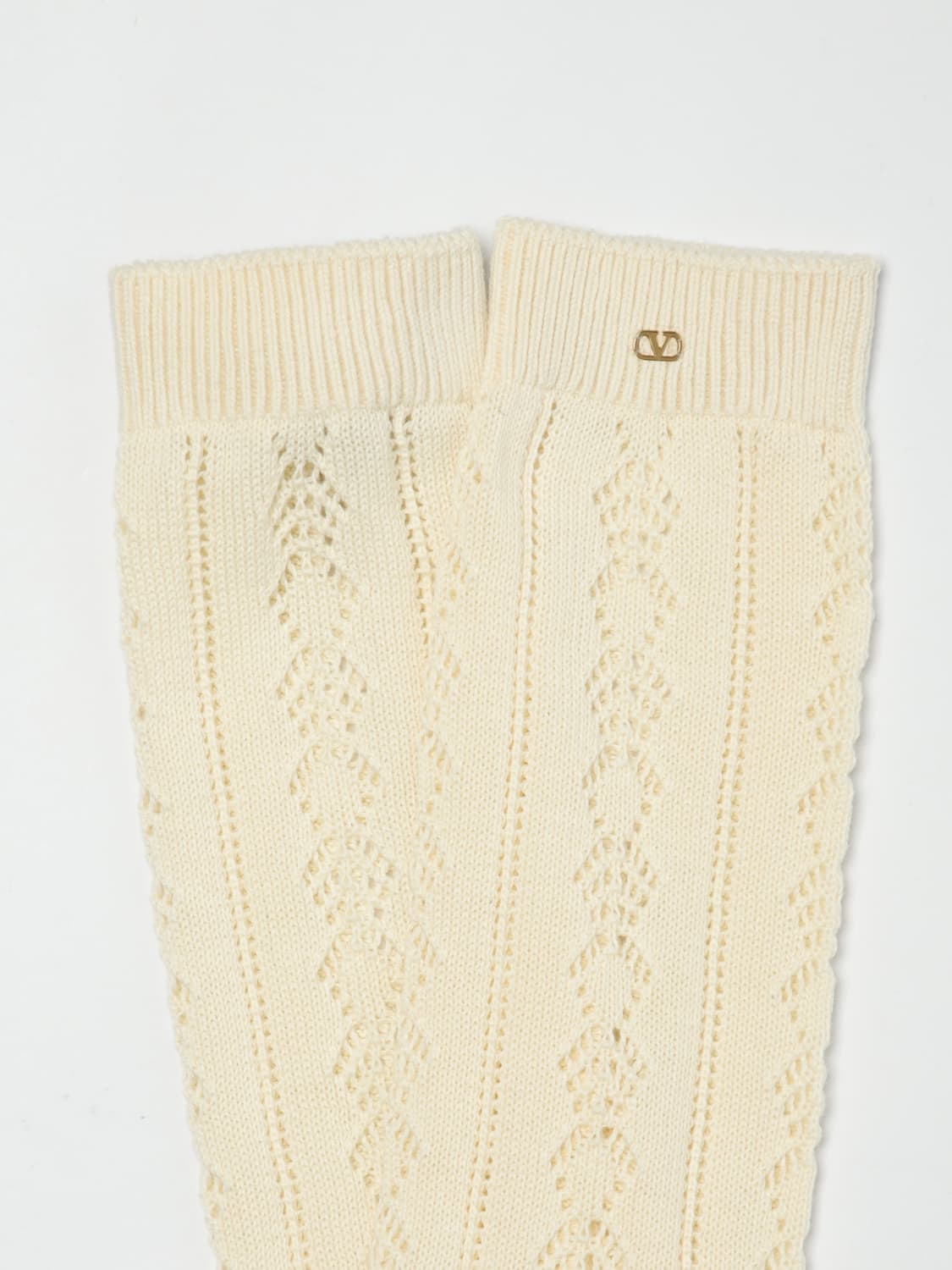 VALENTINO CALZE: Calze in cotone traforato VLogo Valentino, Bianco - Img 2