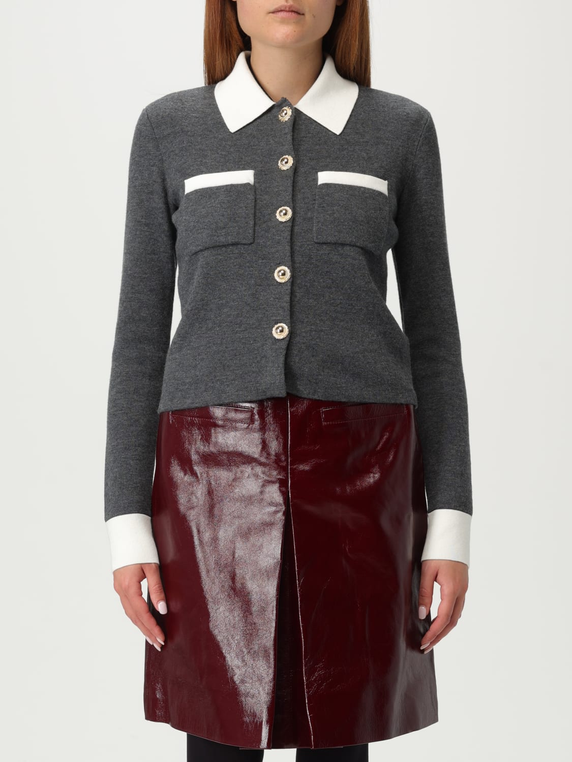 SELF-PORTRAIT MAGLIA: Cardigan a polo in lana e cashmere Self-Portrait, Grigio - Img 1