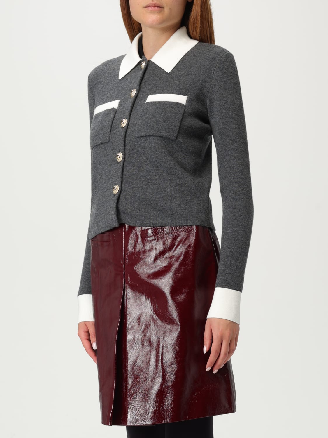 SELF-PORTRAIT MAGLIA: Cardigan a polo in lana e cashmere Self-Portrait, Grigio - Img 4