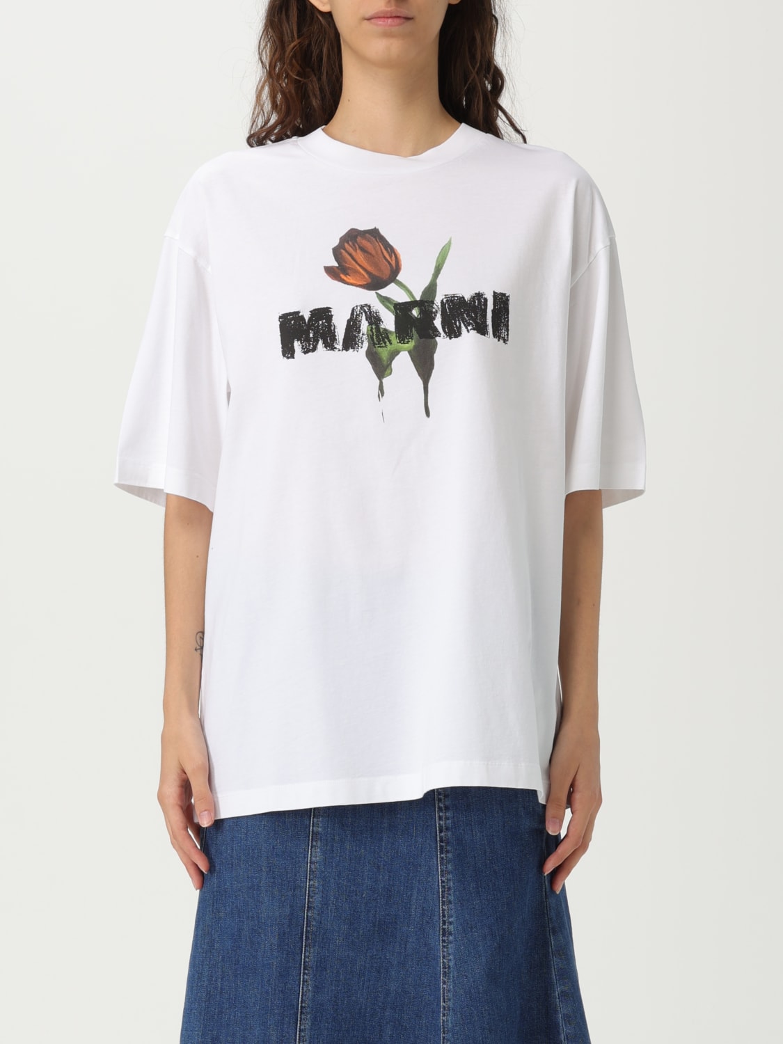 MARNI T-SHIRTS: T-shirt oversize in cotone con stampa logo Marni, Bianco - Img 1