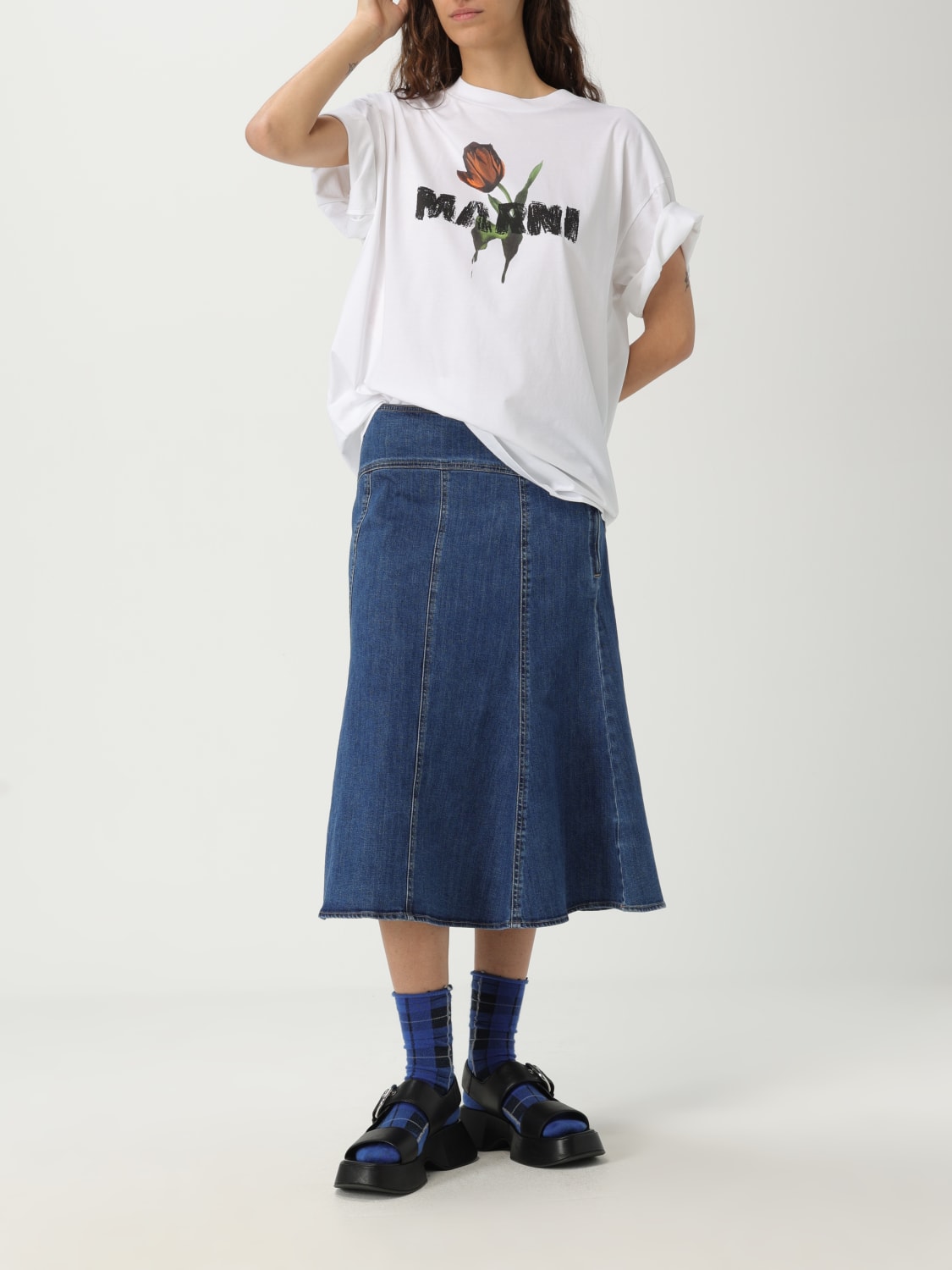 MARNI T-SHIRTS: T-shirt oversize in cotone con stampa logo Marni, Bianco - Img 2