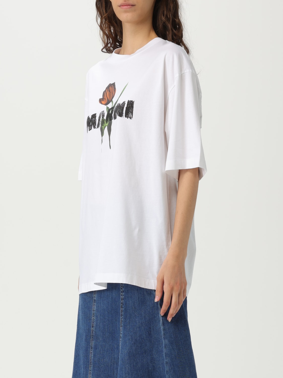 MARNI T-SHIRTS: T-shirt oversize in cotone con stampa logo Marni, Bianco - Img 4
