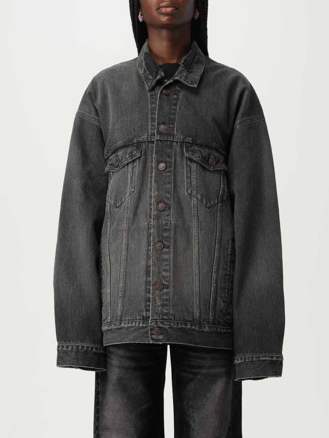 BALENCIAGA GIACCA: Giubbotto oversize Balenciaga in denim , Nero - Img 1