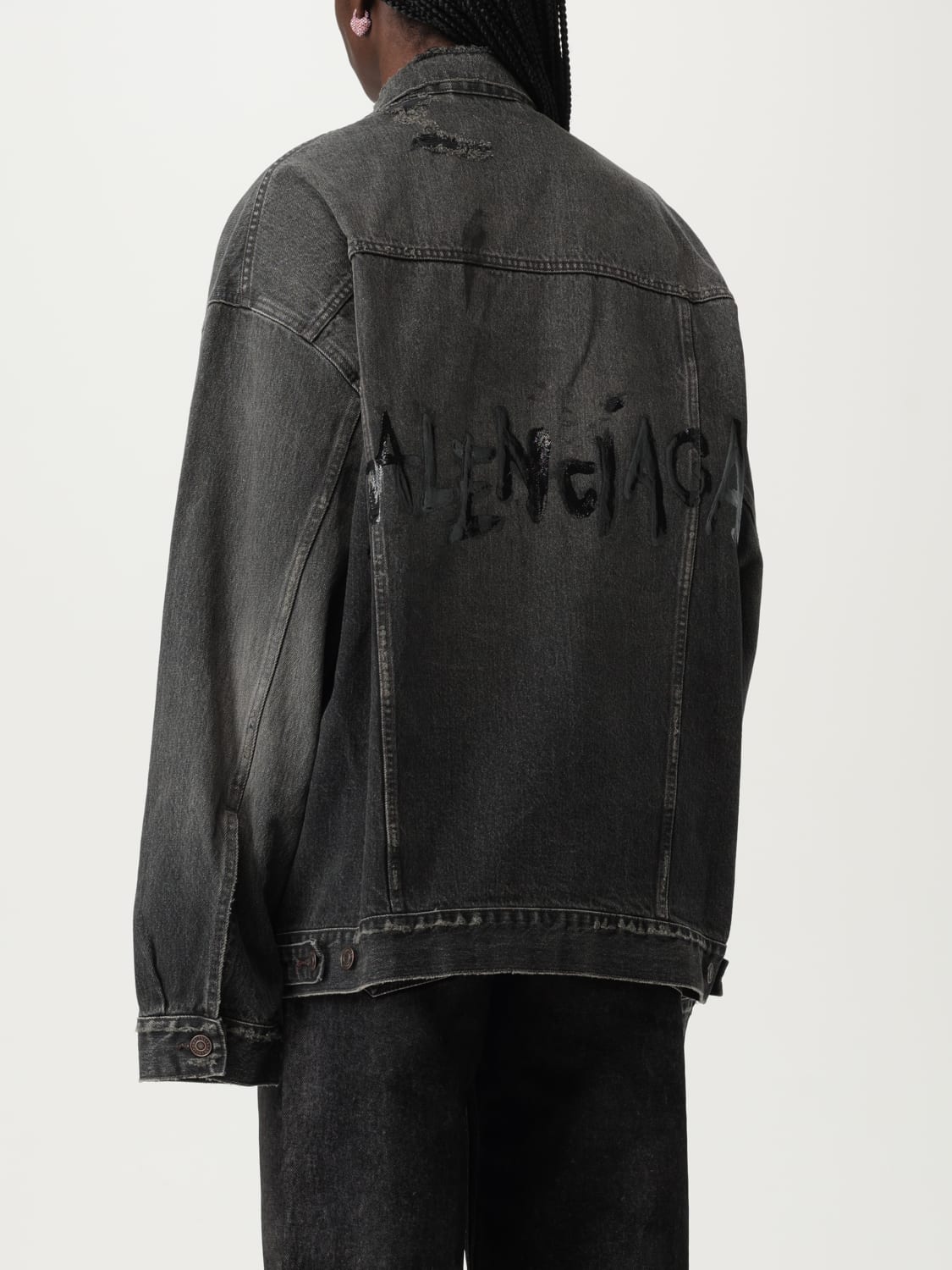BALENCIAGA GIACCA: Giubbotto oversize Balenciaga in denim , Nero - Img 3