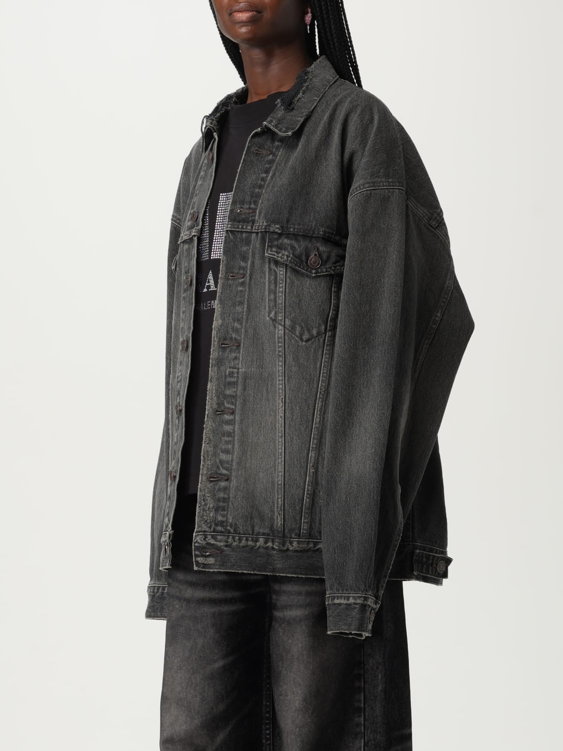 BALENCIAGA GIACCA: Giubbotto oversize Balenciaga in denim , Nero - Img 4