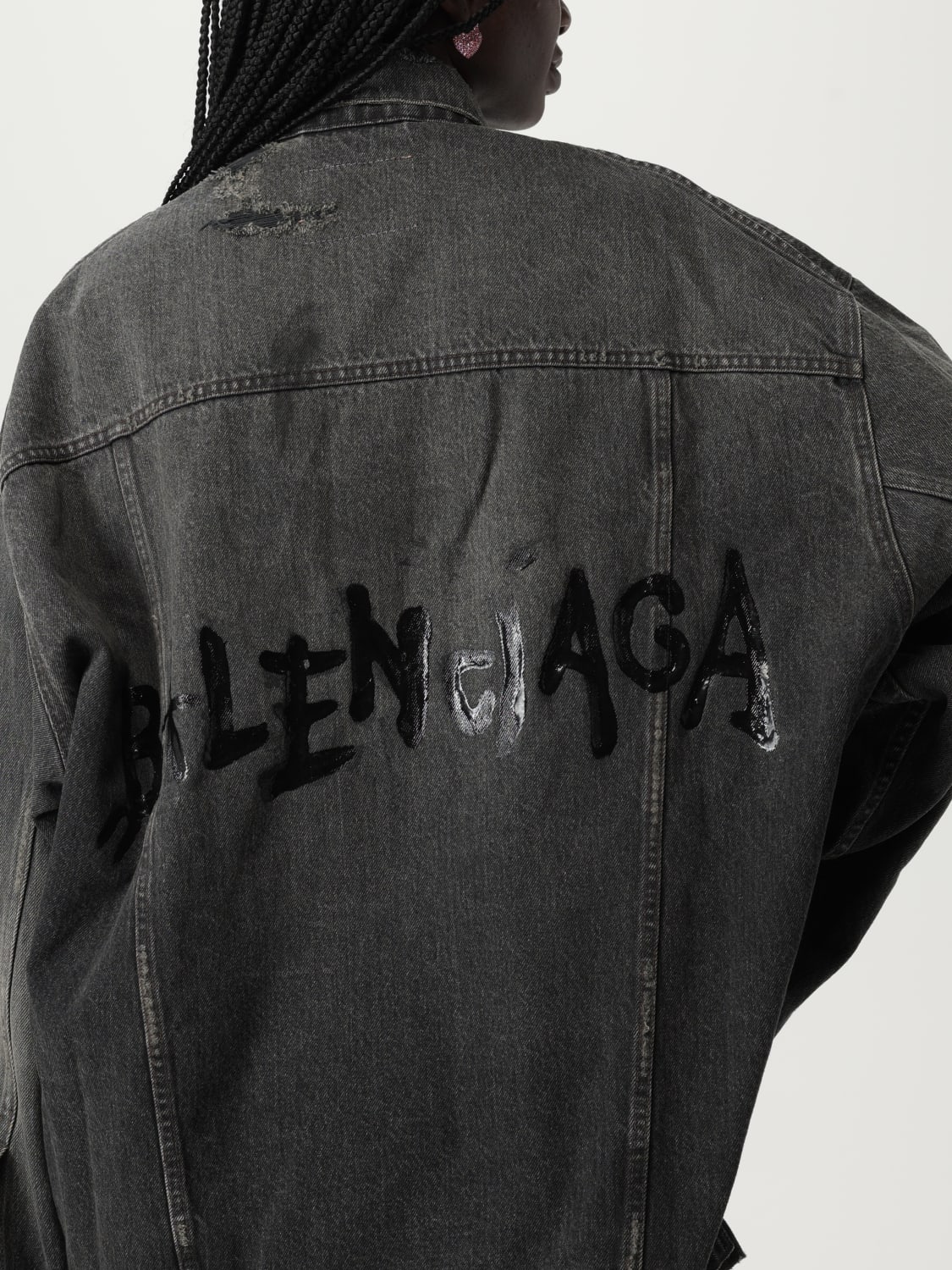 BALENCIAGA GIACCA: Giubbotto oversize Balenciaga in denim , Nero - Img 5