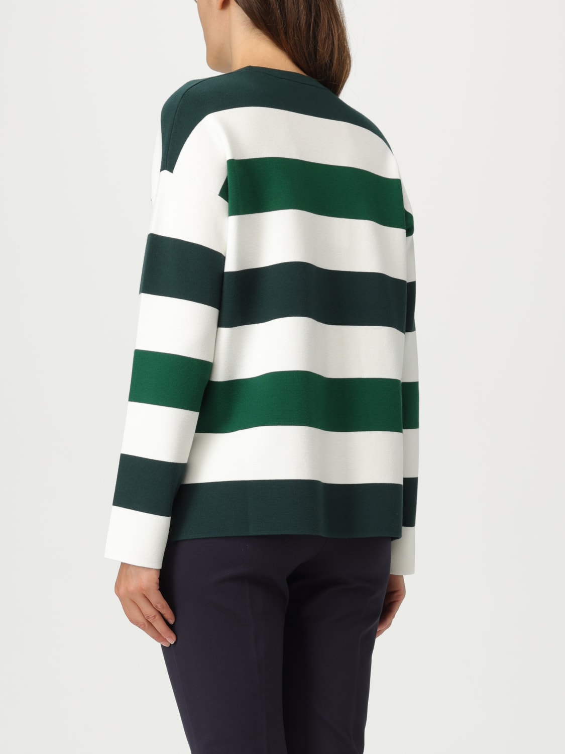 MAX MARA T-SHIRTS: T-shirt crop in misto viscosa a righe Max Mara, Bianco - Img 3