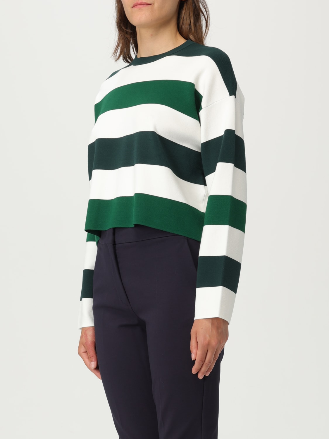 MAX MARA T-SHIRTS: T-shirt crop in misto viscosa a righe Max Mara, Bianco - Img 4