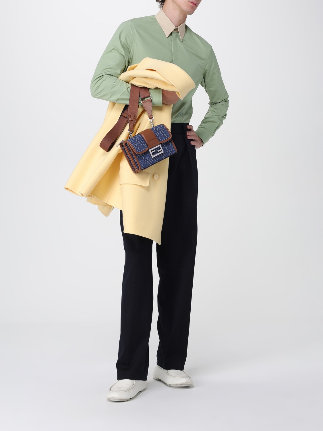 FENDI BORSA A TRACOLLA: Borsa Baguette® Double Fendi in denim jacquard e pelle , Blue - Img 2