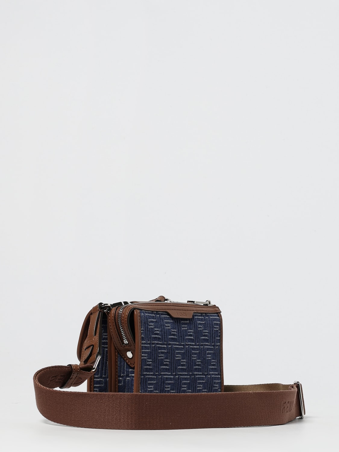 FENDI BORSA A TRACOLLA: Borsa Baguette® Double Fendi in denim jacquard e pelle , Blue - Img 3