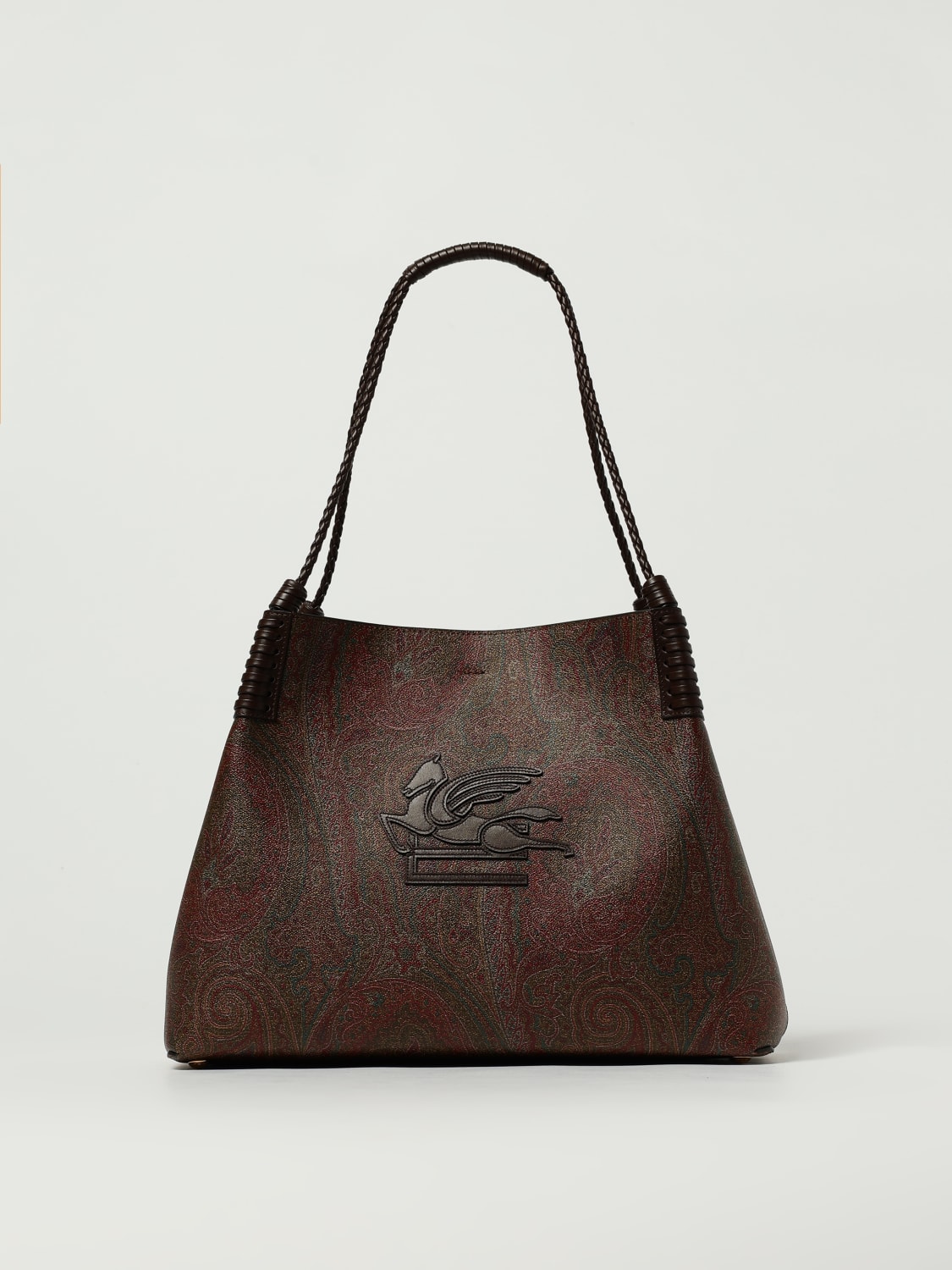 ETRO BORSA A SPALLA: Borsa Libra Medium Paisley Etro in cotone spalmato , Marrone - Img 1