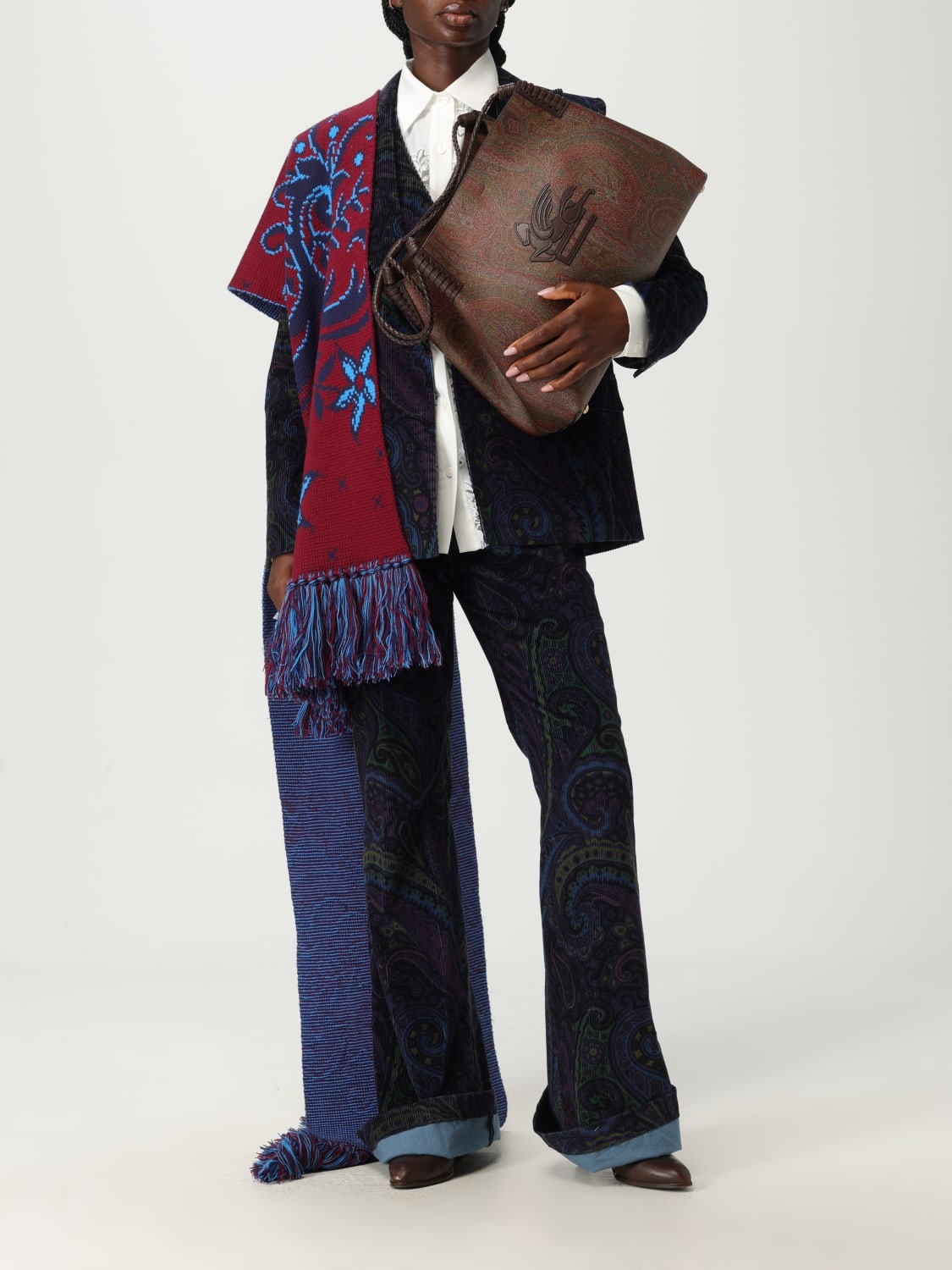 ETRO BORSA A SPALLA: Borsa Libra Medium Paisley Etro in cotone spalmato , Marrone - Img 2