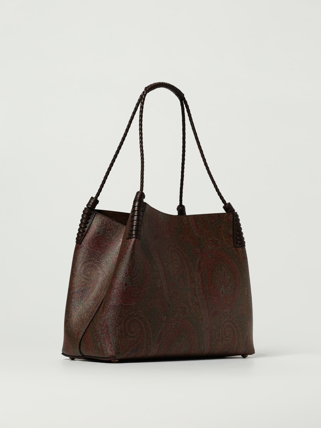 ETRO BORSA A SPALLA: Borsa Libra Medium Paisley Etro in cotone spalmato , Marrone - Img 3