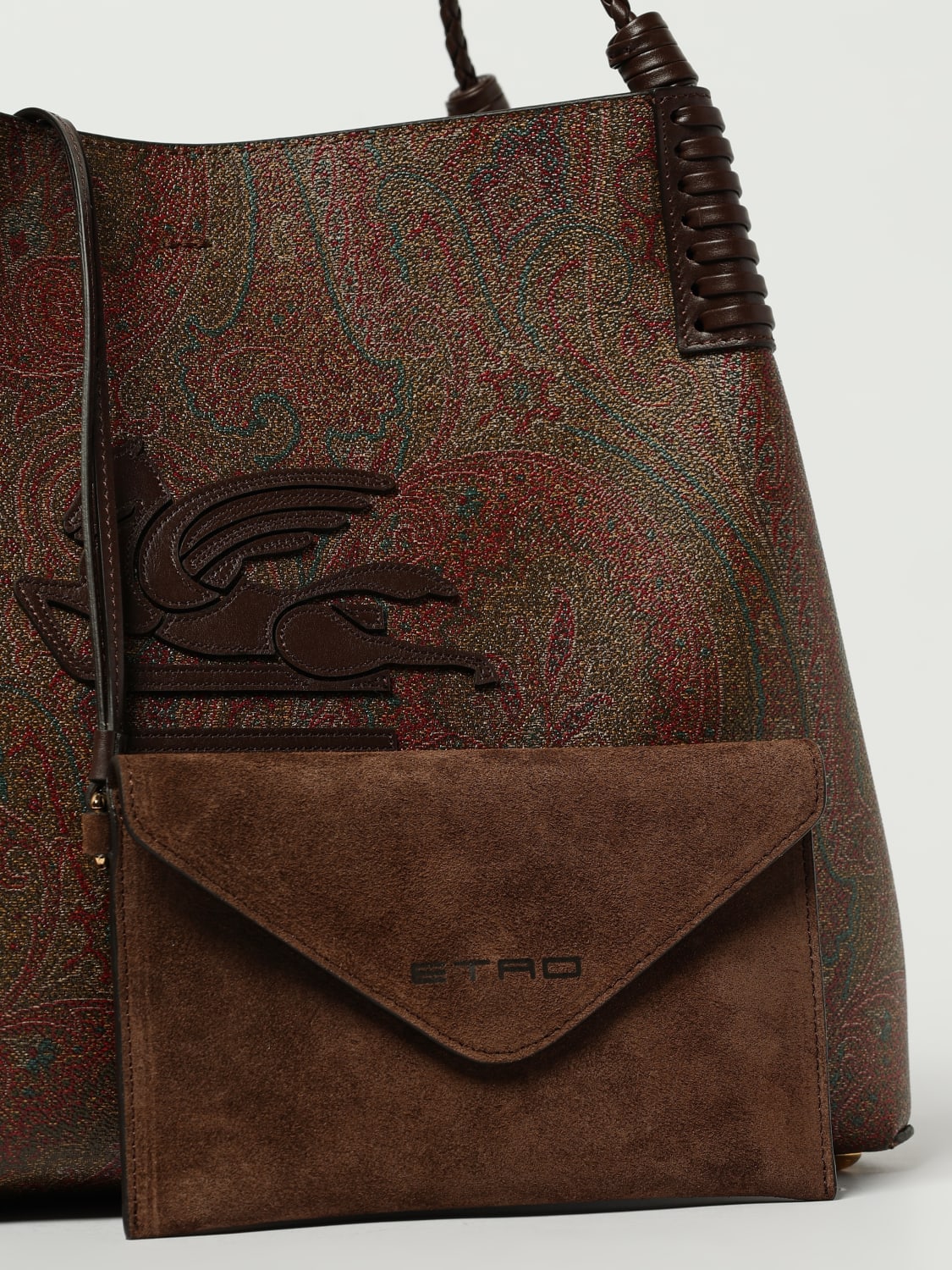 ETRO BORSA A SPALLA: Borsa Libra Medium Paisley Etro in cotone spalmato , Marrone - Img 4