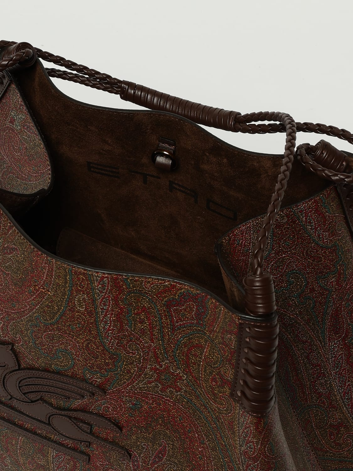 ETRO BORSA A SPALLA: Borsa Libra Medium Paisley Etro in cotone spalmato , Marrone - Img 5