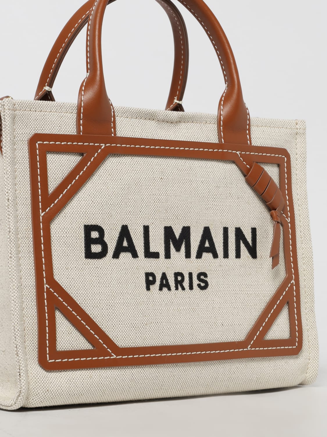 BALMAIN BORSA TOTE: Borsa B-Army 42 Balmain in canvas e pelle , Marrone - Img 4