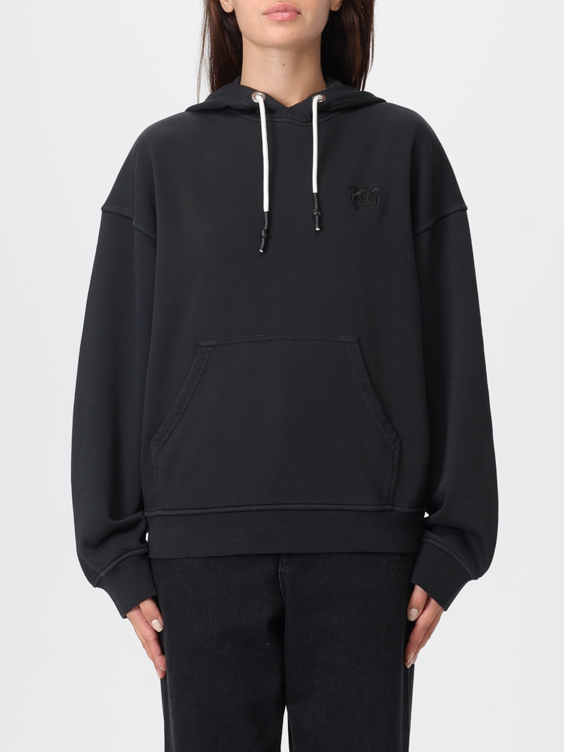 PINKO FELPA: Felpa con cappuccio e logo Love Birds Pinko, Nero - Img 1