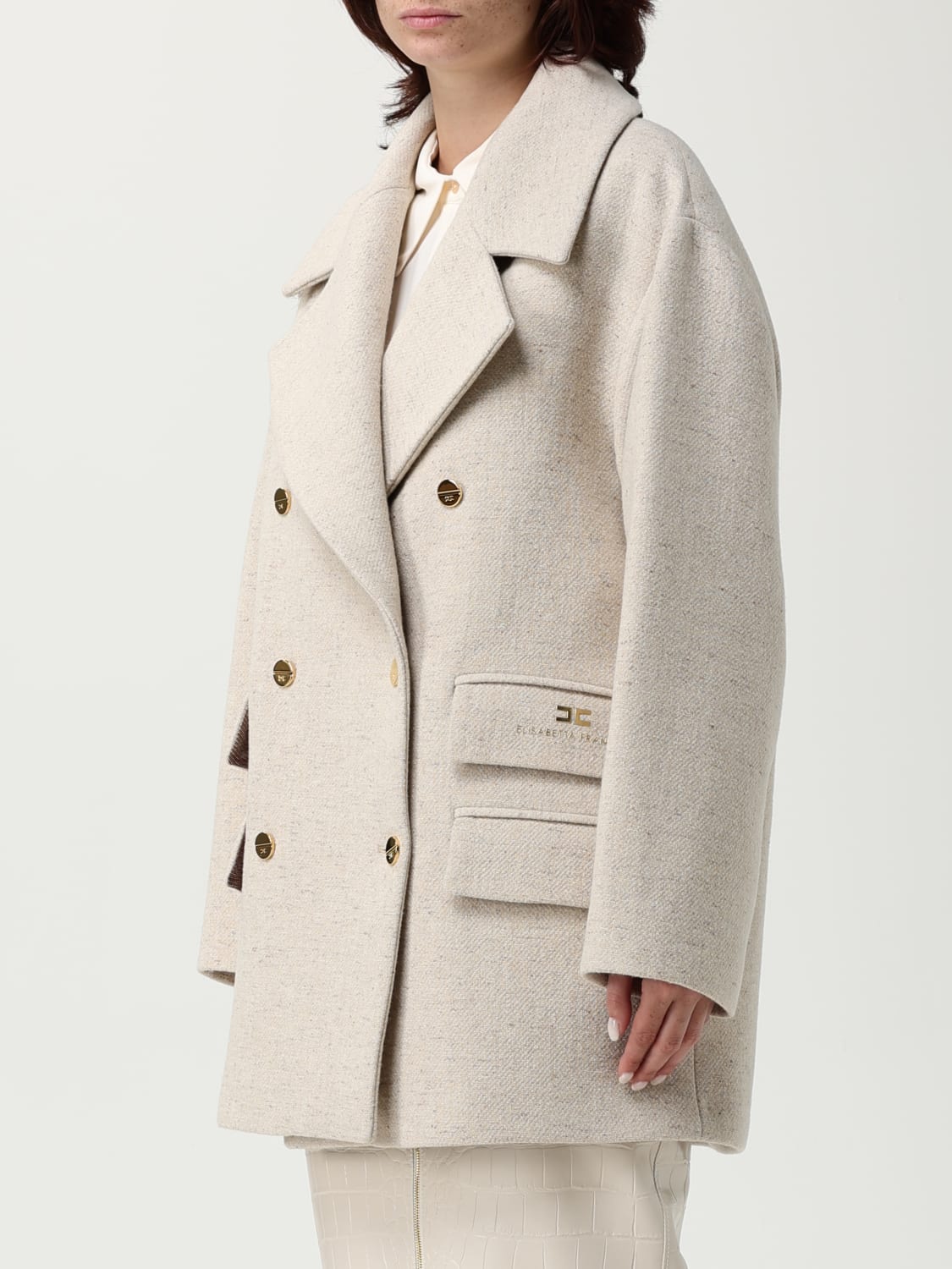 ELISABETTA FRANCHI COAT: Coat woman Elisabetta Franchi, Beige - Img 3