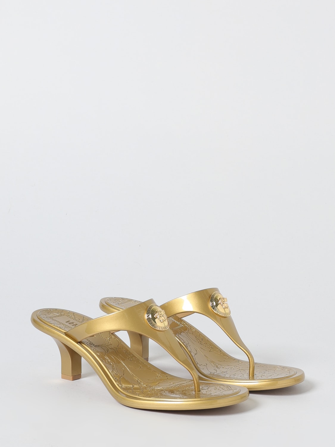 VERSACE SANDALIAS DE TACÓN: Sandalias planas mujer Versace, Oro - Img 2