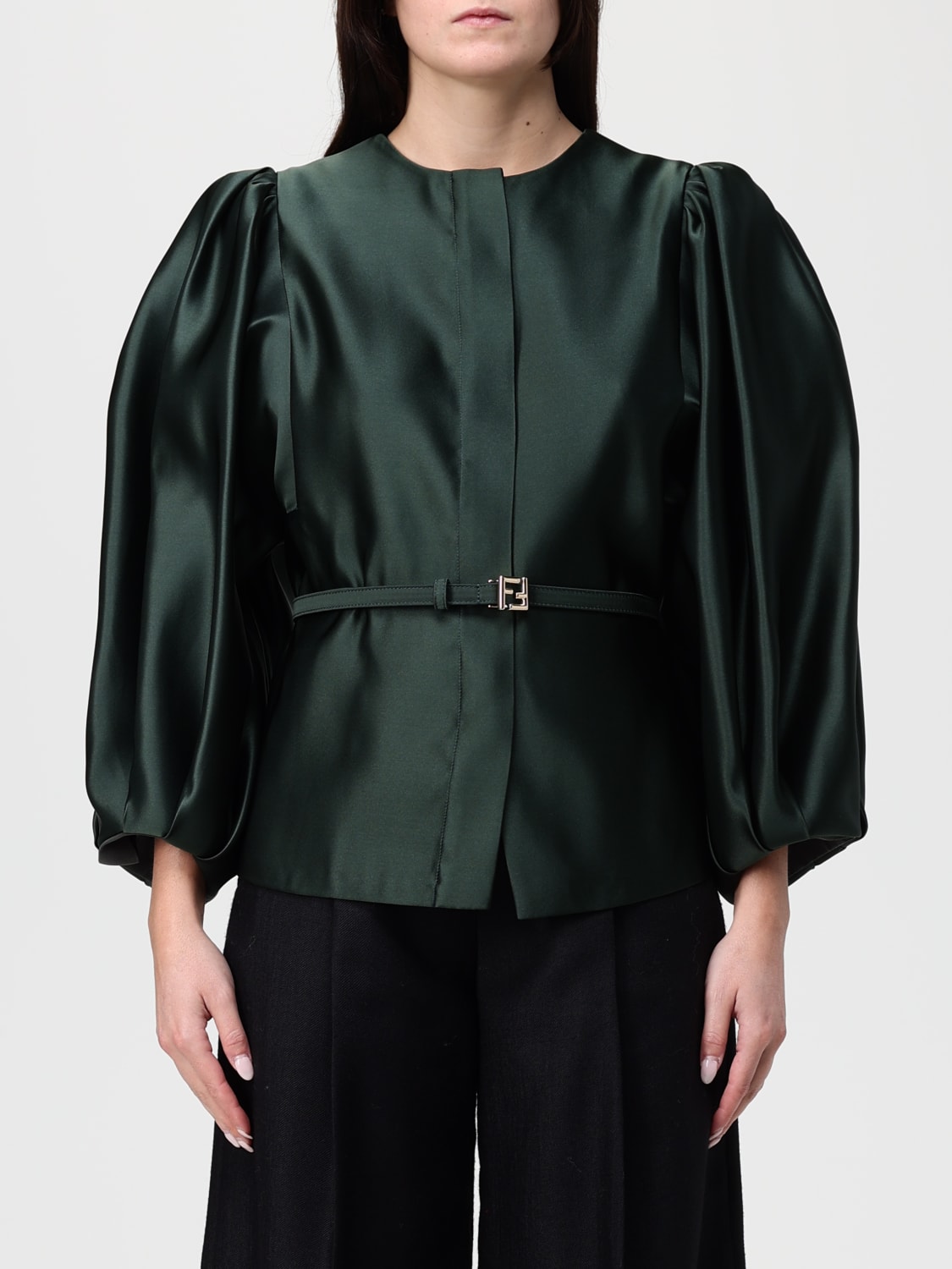 FENDI GIACCA: Giacca Fendi in seta con cinta , Verde - Img 1