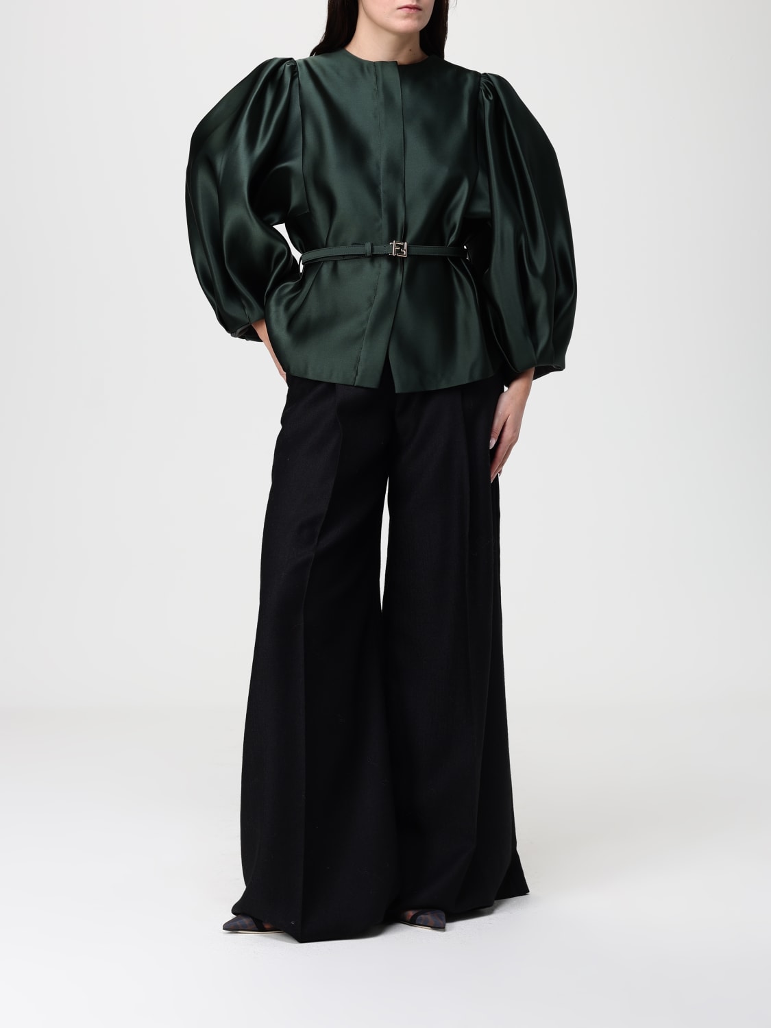 FENDI GIACCA: Giacca Fendi in seta con cinta , Verde - Img 2