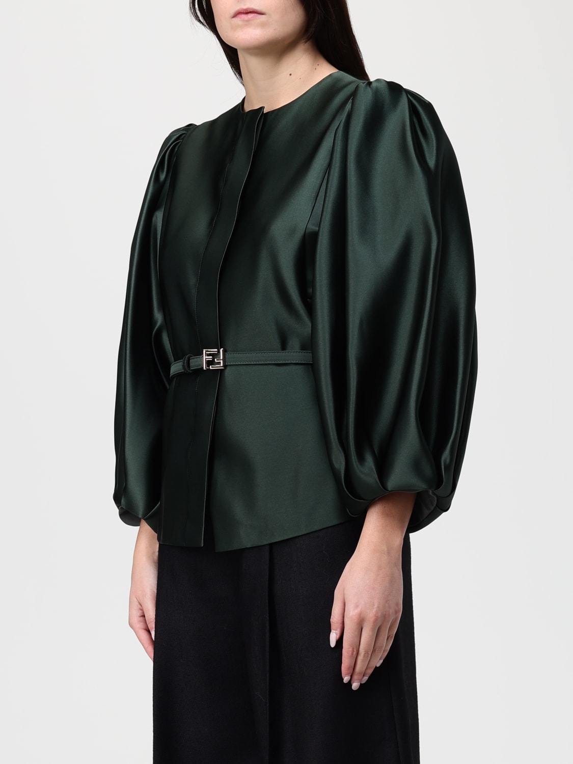FENDI GIACCA: Giacca Fendi in seta con cinta , Verde - Img 4