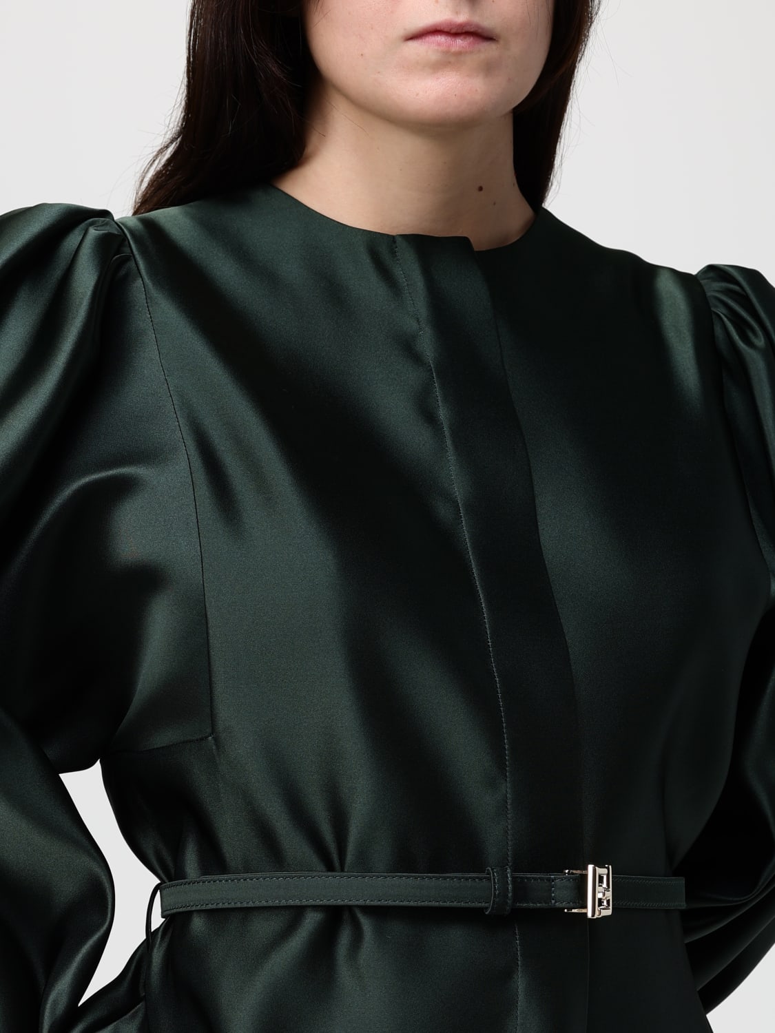 FENDI GIACCA: Giacca Fendi in seta con cinta , Verde - Img 5