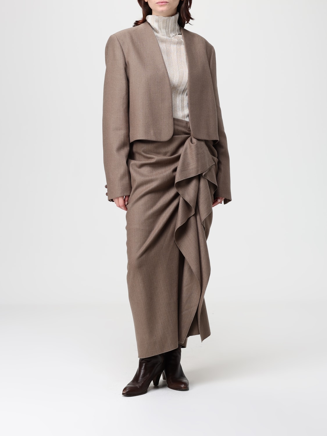 FABIANA FILIPPI GONNA: Gonna drappeggiata Fabiana Filippi in lana vergine , Beige - Img 2